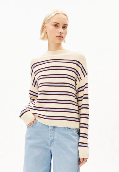 ARMEDANGELS ARMEDANGELS MERINAA STRIPED Damen Strickpullover aus100% Bio-Baumwolle, Oatmilk-velvet red-soft blue, – Produktbild 1 von 4