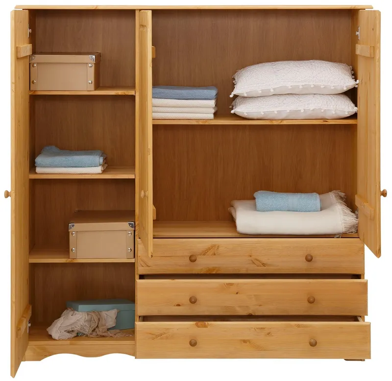 Home affaire Wäscheschrank Minik aus schönem massivem Kiefernholz, in unterschiedlichen Farbvarianten, Beige, – Produktbild 1 von 5