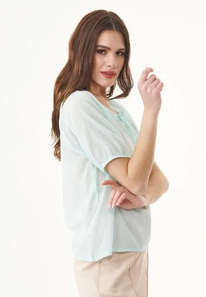 ORGANICATION ORGANICATION Bluse aus Bio-Baumwoll-Voile, Blau(pale blue), – Produktbild 3 von 4