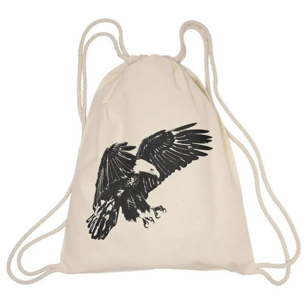 HANDGEDRUCKT HANDGEDRUCKT "Weißkopfseeadler" Schul-Turnbeutel, Schwarz, – Produktbild 3 von 4