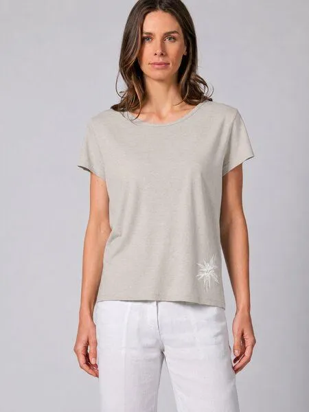 HempAge HempAge Damen T-Shirt mit Print Hanf/Biobaumwolle, Distel (beige), – Produktbild 2 von 4