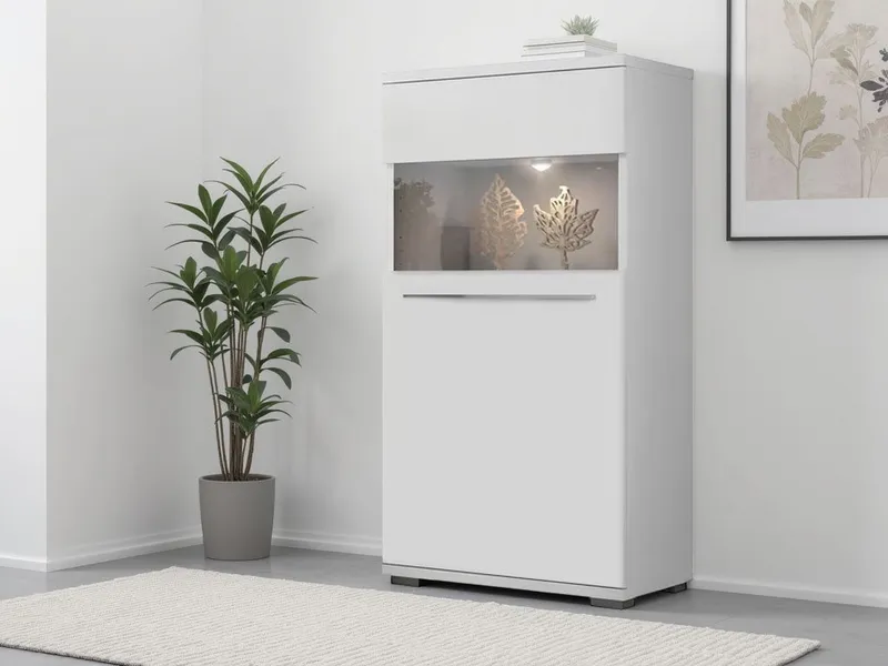 OTTO home Highboard Piano Vitrine (H/B/T): 123/60/40,2cm), UV lackiert, Soft-Close Funktion, Weiß, – Produktbild 2 von 5