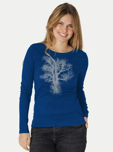 Peaces.bio - handbedruckte Biomode Peaces.bio - handbedruckte Biomode Bio-Damen-Langarmshirt Chestnut, Königsblau, – Produktbild 3 von 3