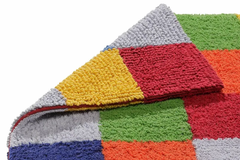 OTTO home Badematte Kira, Badvorleger, Badezimmer Teppich, Kästchen, Höhe 12 mm, beidseitig nutzbar, strapazierfähig, fußbodenheizungsgeeignet, Baumwolle (Bio-Baumwolle), 2-tlg. Hänge-WC Set, bunt, Badteppich, Badematten auch als 2 teiliges Set erhältlich, Bunt, – Produktbild 4 von 5