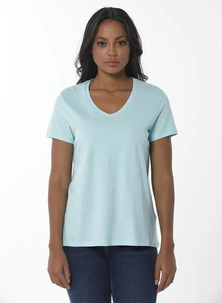 ORGANICATION ORGANICATION Damen Basic T-Shirt aus Bio-Baumwolle mit V-Ausschnitt, Blau(mint), – Produktbild 1 von 4