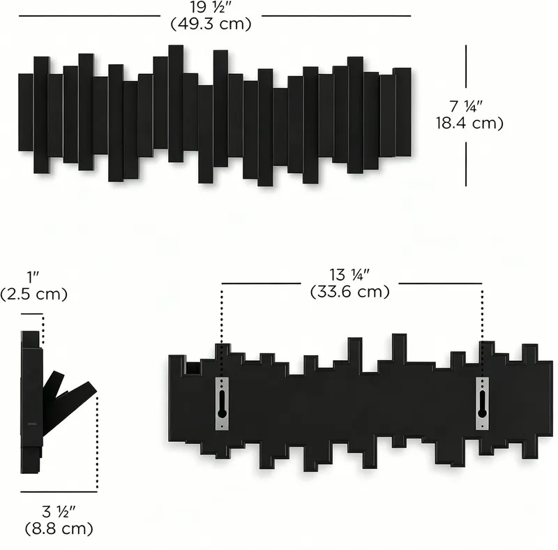 ibettertec Garderobenleiste Wandgarderobe,Hakenleiste aus Bambus,6 Haken für Kleidung, 6 Haken,Ein-/ausklappbar,für Flur,Diele,Badezimmer, Schwarz, – Produktbild 1 von 5