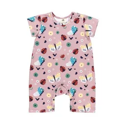 Walkiddy Öko-Freundlicher Ladybugs & Butterflies Beach Bodysuit - Pink, 95% Bio-Baumwolle, Vertretbar Produziert – GOTS zertifiziert – Walkiddy – Produktbild 1 von 1