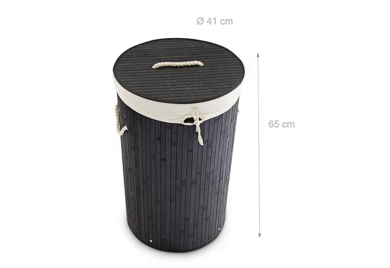 RELAXDAYS RELAXDAYS Wäschekorb Bambus rund (1 St), Schwarz, – Produktbild 4 von 5