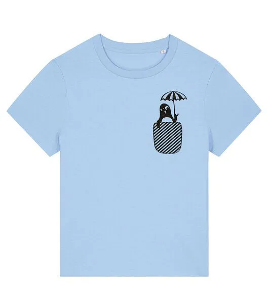 päfjes päfjes Pinguin Paul mit Schirm - Fair Bio Vegan - Frauen T-Shirt, Blau, – Produktbild 2 von 2
