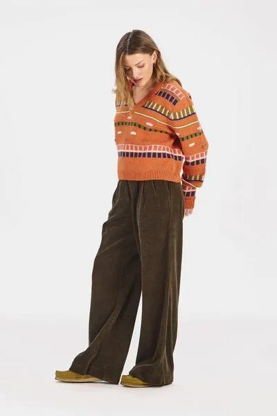 KOMODO KOMODO Cord-Hose Wide Leg Modell: Lola, Khaki (grün), – Produktbild 3 von 4