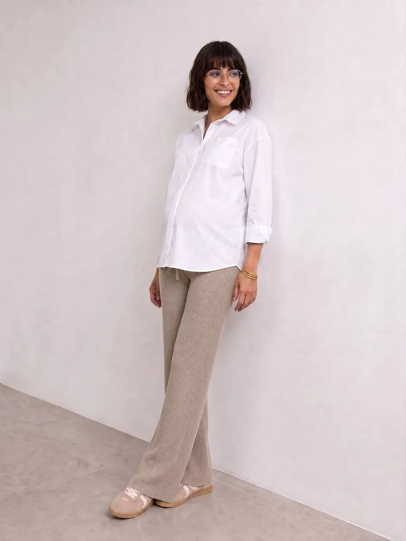 Vertbaudet Vertbaudet Weite Hose aus Rippstrick für Schwangerschaft & Stillzeit, Beige, – Produktbild 2 von 4