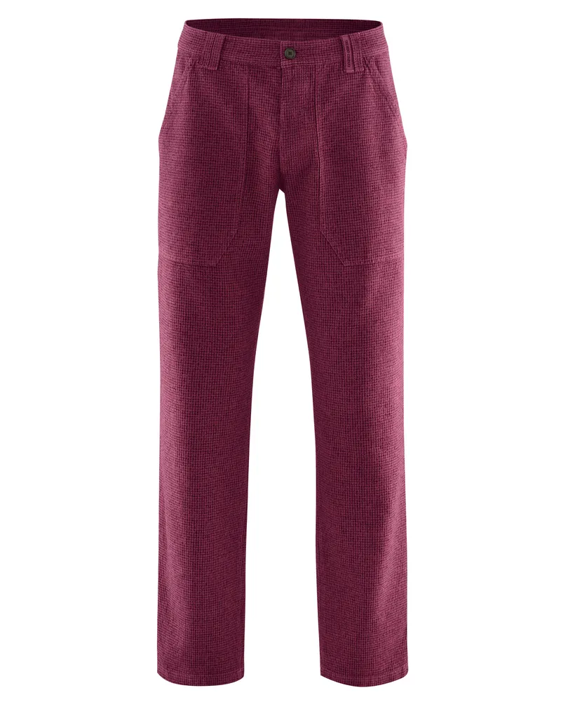 HempAge Hempage Herren vegan Hose Mit Hahnentrittmuster Weinrot, Rot, – Produktbild 1 von 2