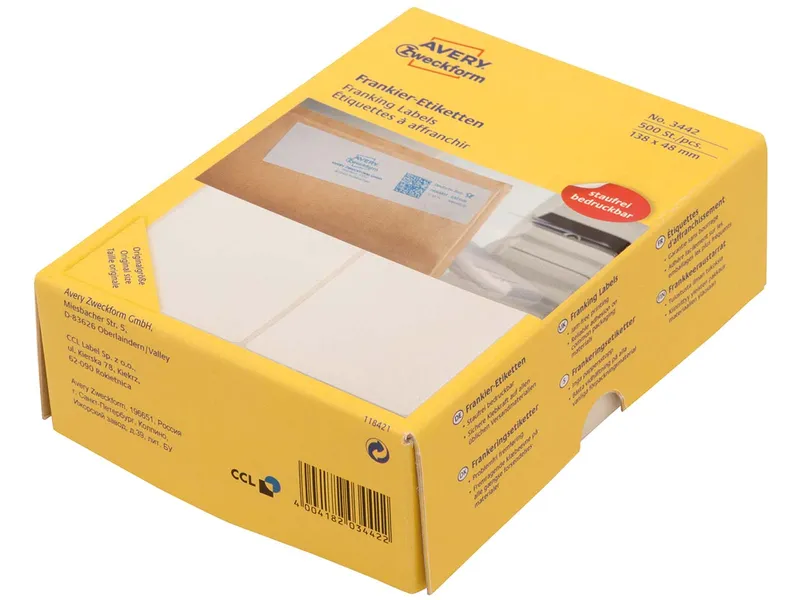 Avery Zweckform Avery Zweckform Frankier-Etiketten 138 x 48 mm, doppelt, 500 Stk. – Produktbild 2 von 3