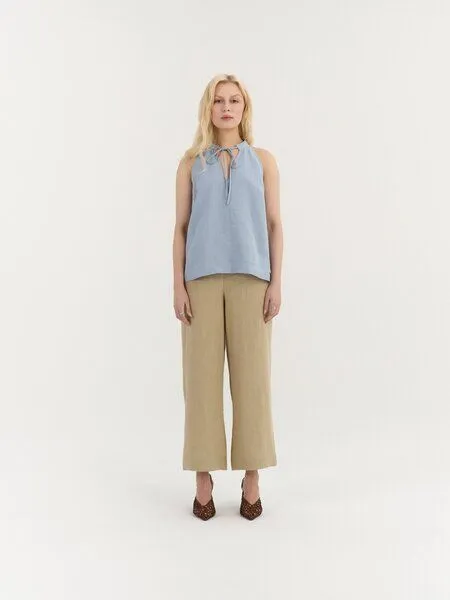AmourLinen AmourLinen Leinen-Top mit Schleifenausschnitt AMORA, Hellblau (blau), – Produktbild 1 von 1