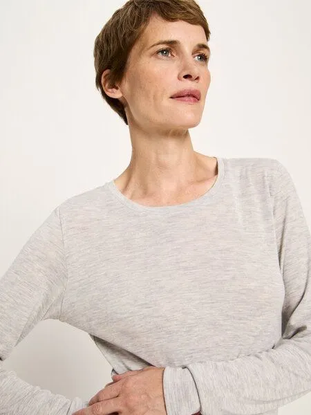 LANIUS LANIUS Langarmshirt (GOTS) aus Bio-Schurwolle, Grey melange, – Produktbild 3 von 4
