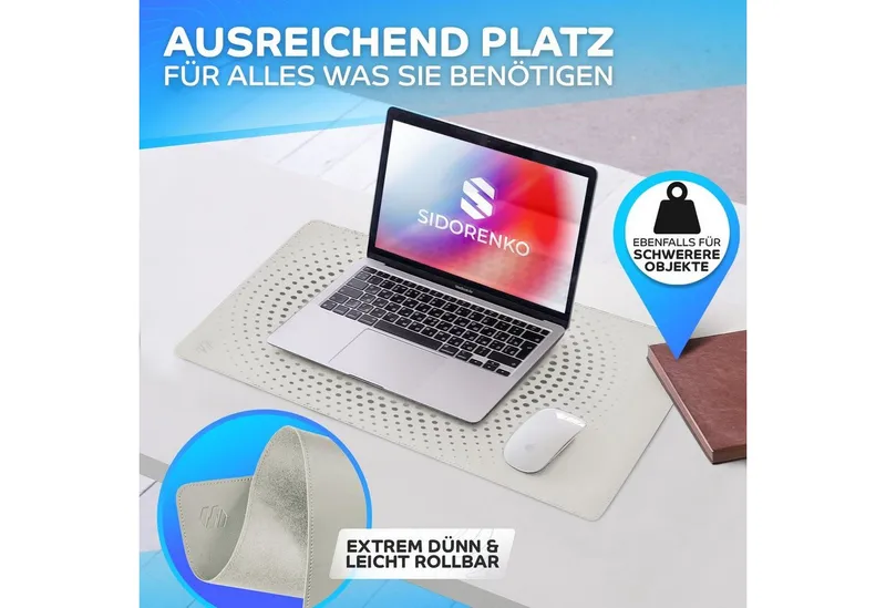 MAXLVL Gaming Mauspad Schreibtischunterlage - Mauspad mit Vernähte Kanten - abwaschbar (in 80x40 cm / 60x35 cm, Schreibtisch Unterlage für Büro), Tischunterlage Schreibtisch aus PU-Leder, Grau, – Produktbild 5 von 5