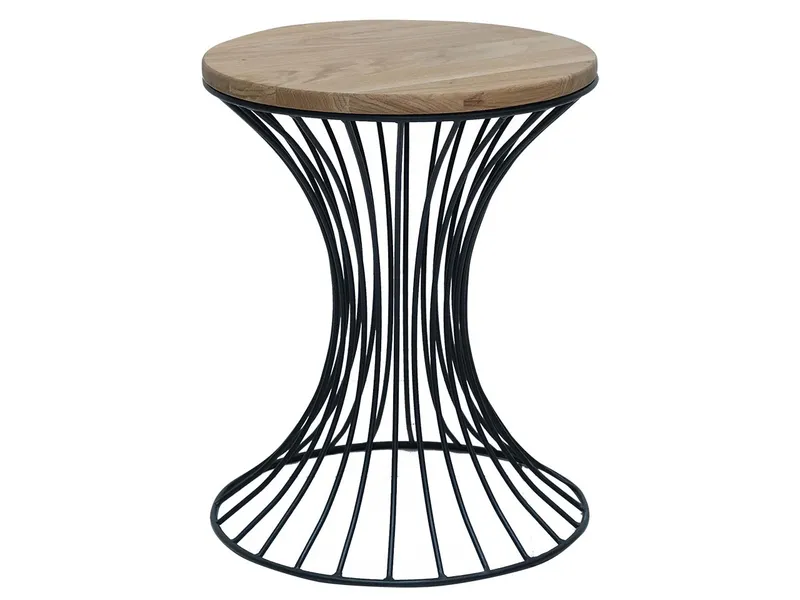 Beistelltisch „Mike“ aus massiver Wildeiche, FSC, Stahlgestell schwarz rund, Ø 40 x 45 cm – Produktbild 1 von 1