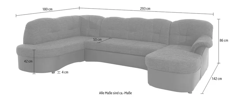 DOMO collection Wohnlandschaft FLORES 293x180x86 cm, hochwertig, komfortabel, U-Form, 3 Teile, wahlw. mit Bettfunktion, wahlw. mit Federkern, Unser Dauertiefpreis, Beige|braun, – Produktbild 8 von 8