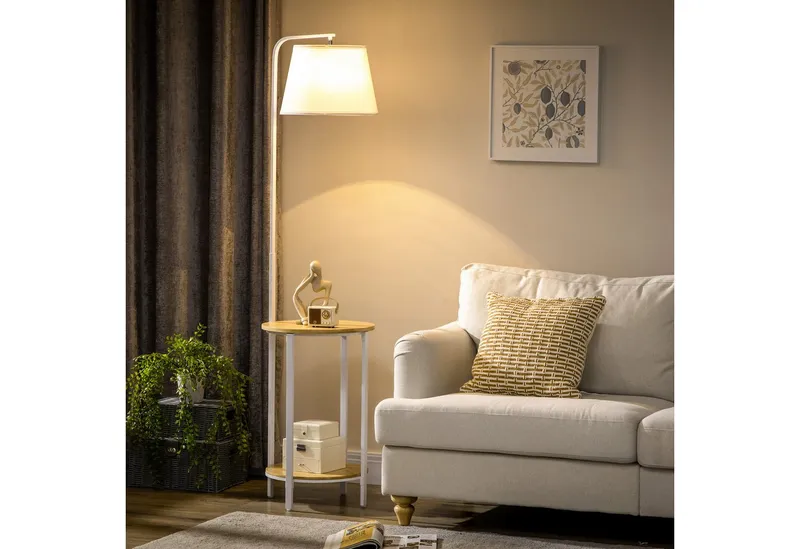 HOMCOM HOMCOM Stehlampe Stehlampe Wohnzimmer mit Regal, Stehleuchte mit E27 Fassung, Weiß 43x 39,5 x 162 cm, Weiß, – Produktbild 1 von 4