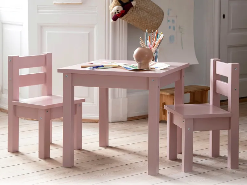 Hoppekids Kindersitzgruppe MADS aus Massivholz mit Kindertisch & passenden Stühlen, (Set, 3-tlg., 1 Tisch, 2 Stühle), in vielen Farben, mit zwei Stühlen, Rosa, – Produktbild 2 von 4