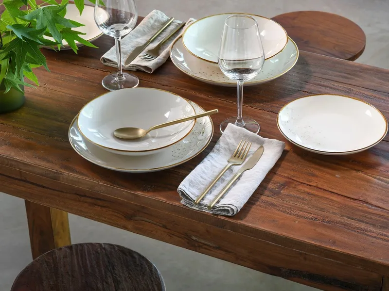 creaTable Teller-Set Nature Collection Natural Living (12-tlg), 4 Personen, Steinzeug, Teller Set, Reaktivglasur mit Sprenkeln, jedes Stück ein Unikat, Beige|weiß, – Produktbild 3 von 5