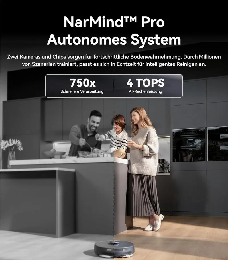 Narwal Narwal Saugroboter Freo Z10 Ultra Saugroboter mit Wischfunktion, All-in-One-Basisstation, 65 W, DirtSense Technologie, verhedderungsfreie Bürste, 18.000Pa Absaugung, Grau, – Produktbild 3 von 5