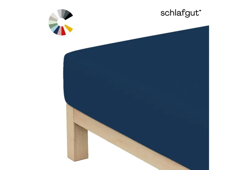 Schlafgut Schlafgut Spannbettlaken Basic Cotton Bettlaken, 160 g/m², 100% Baumwolle, Spannbetttuch, Jersey, Gummizug: rundum, (1 Stück), Spannbettlaken bis 20 cm Matratzenhöhe, bügelfrei und pflegeleicht, Blau, – Produktbild 1 von 6