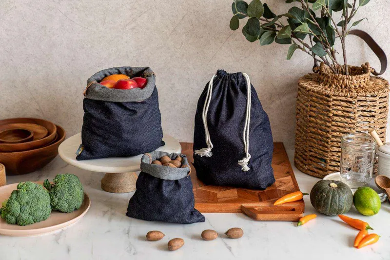nuts innovations nuts innovations Obst- und Gemüsebeutel 3er Set aus Baumwolle Jeans – Produktbild 2 von 2