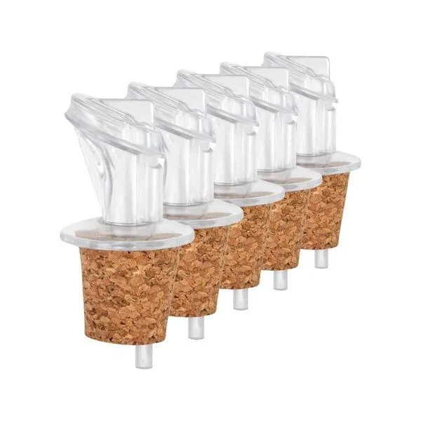 Kork-Deko Kork-Deko 5er-Pack Kunststoff-Ausgießer mit Kork-Stopfen | schmal | geeignet für Öl, Essig, Spirituosen oder Liköre – Produktbild 1 von 4