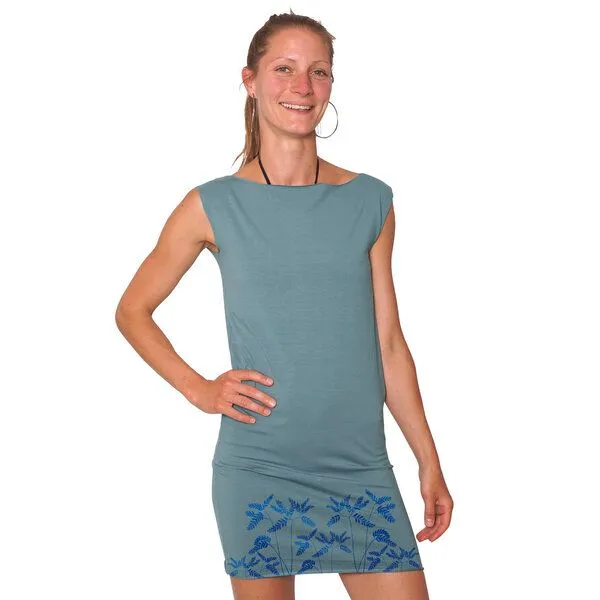 HANDGEDRUCKT HANDGEDRUCKT "Venushaar" Bio-Kleidchen, Taubenblau, – Produktbild 1 von 3