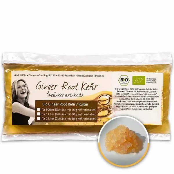 Wellness-Drinks Bio Ginger Root Kefir mit Kefirkristallen (klein) – Produktbild 1 von 4
