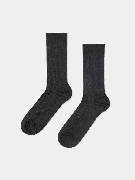 erlich textil erlich textil Casual Cotton Gerippte Socken im 3er Pack aus Bio-Baumwolle, Schwarz-melange, – Produktbild 3 von 4