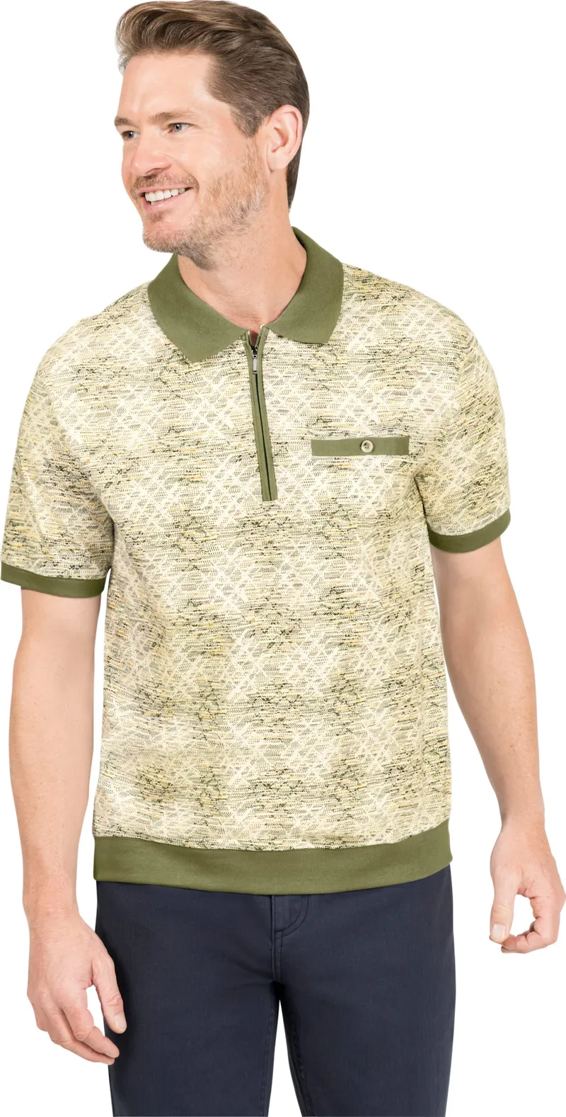 marco donati Kurzarm-Poloshirt khaki-bedruckt, Khaki-bedruckt, – Produktbild 2 von 2