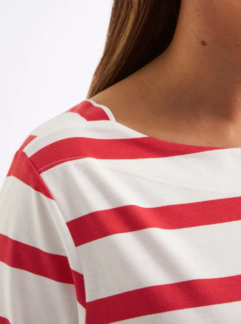sheego 3/4-Arm-Shirt weiß-erdbeere-geringelt, Weiß-erdbeere-geringelt, – Produktbild 2 von 2