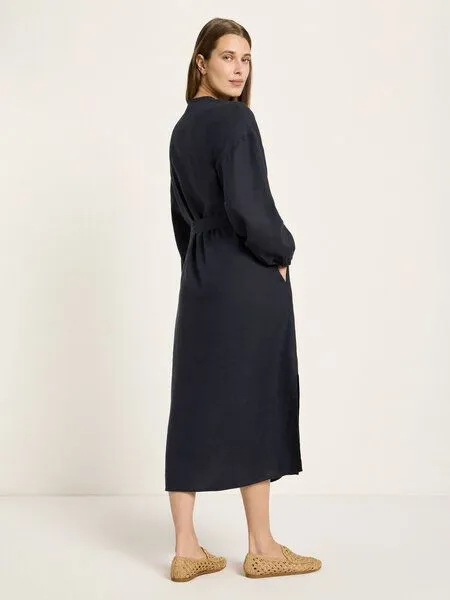 LANIUS LANIUS Midikleid (GOTS) aus Bio-Leinen, Midnight, – Produktbild 3 von 4