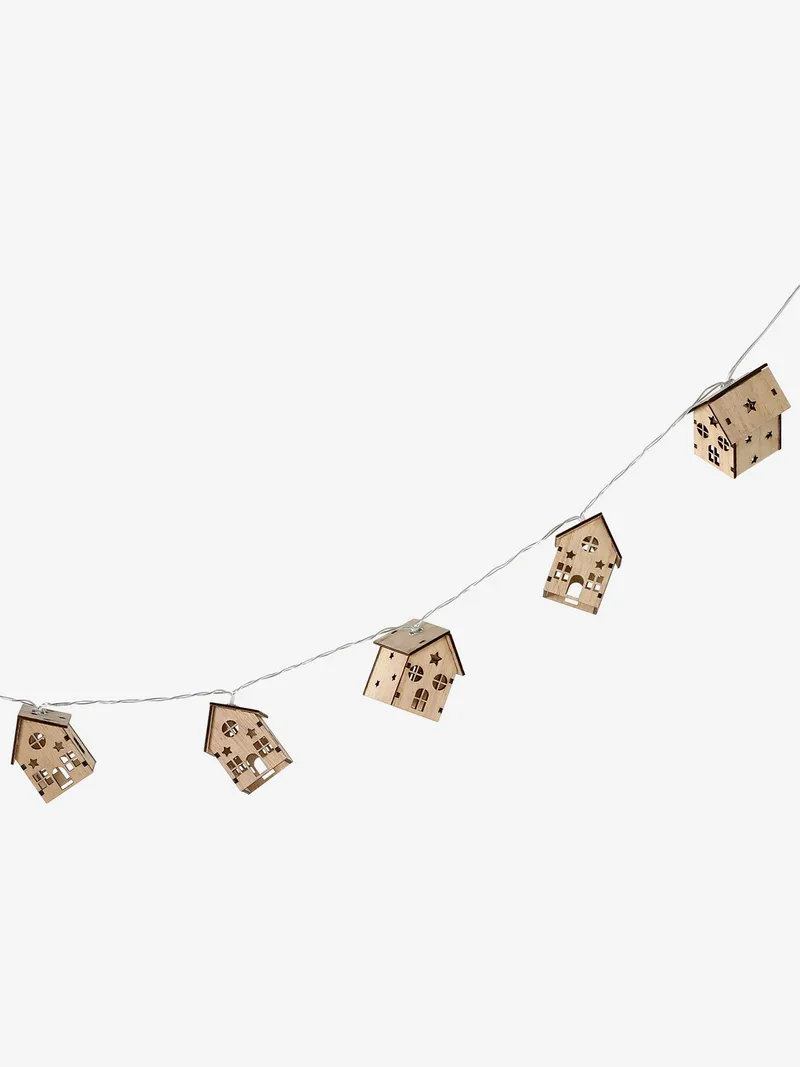 Vertbaudet Lichterkette mit 15 LED-Häusern aus Holz Kinderzimmer, Beige, – Produktbild 3 von 3