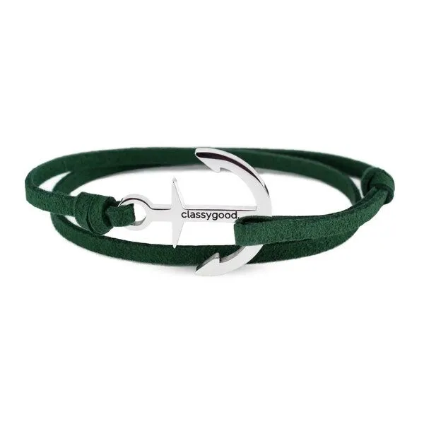 Classygood. Classygood. Anker Armband Edelstahl - Silber - Alcantara-Leder Band, Grün, – Produktbild 1 von 4
