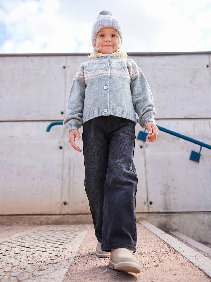 Vertbaudet Vertbaudet Weite Mädchen Jeans mit Dehnbund, Schwarz denim, – Produktbild 2 von 3
