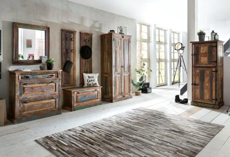 SIT Garderobenpaneel Ubud aus Altholz mit 4 Doppelhaken im Vintage-Look, Gefertigt aus Holz alter Fischerboote – jedes Paneel ein Unikat, Bunt, – Produktbild 4 von 4