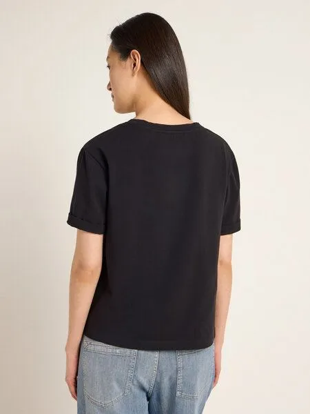 LANIUS LANIUS Shirt mit V-Ausschnitt (GOTS) aus Bio-Baumwolle, Black, – Produktbild 4 von 4