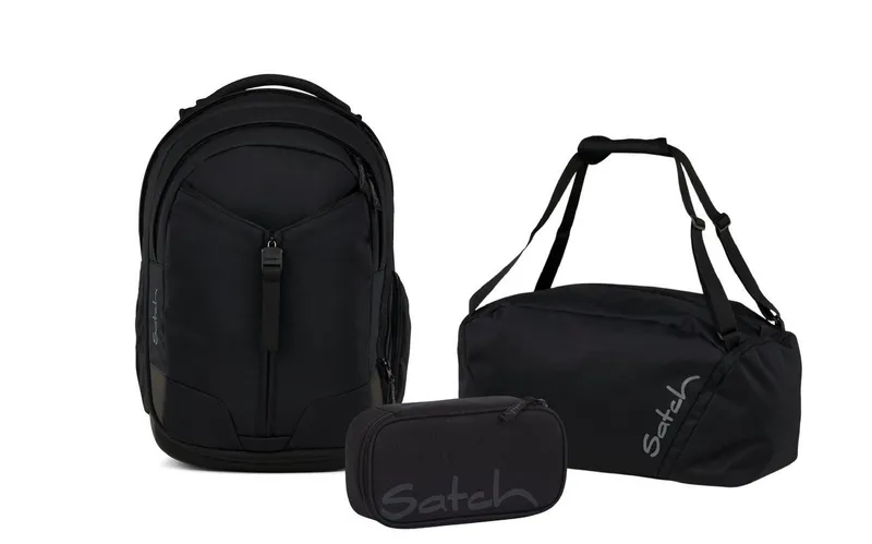 Satch Satch Schulranzen Schulrucksack-Set MATCH Blackjack 3-teilig (3-teilig), Schulranzen, ergonomisch, 30 + 5 Liter, Schwarz, – Produktbild 2 von 4