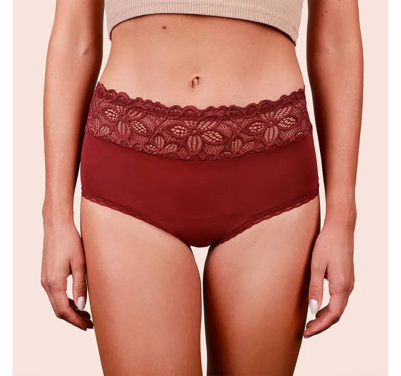 Taynie Taynie Periodenslip Deluxe ultra - Periodenunterwäsche sehr starke Blutung - Damen (1-St., 1er-Pack) Auslaufsichere Periodenunterwäsche / Periodenslip aus Bio Baumwolle, Braun|rot, – Produktbild 1 von 5