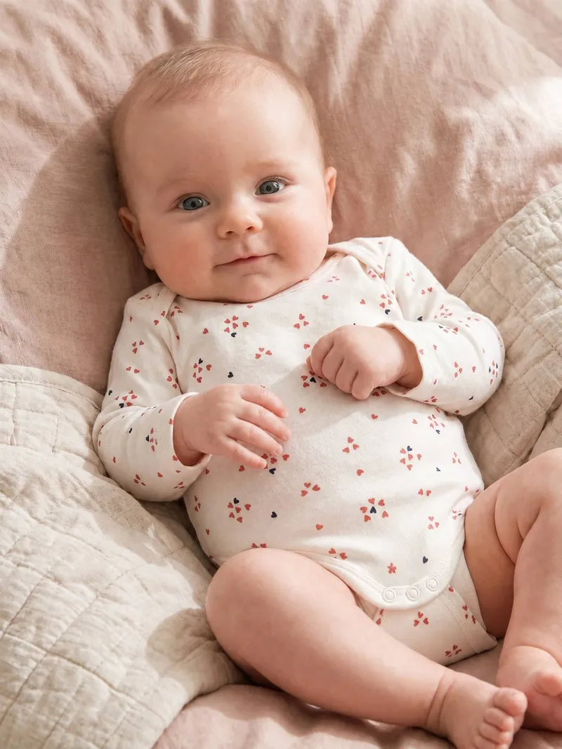 Vertbaudet 3er-Pack Langarm-Bodys Baby Baumwolle, Wollweiß, – Produktbild 4 von 4