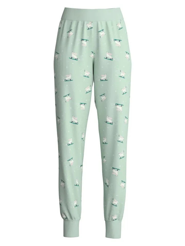 CALIDA CALIDA Pyjamahose Favourites Cats Damen (1-tlg) weiche Heavy-Interlock-Qualität und angenehm wärmend, Grün, – Produktbild 1 von 5