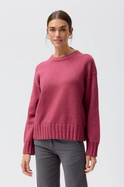 People Wear Organic People Wear Organic Bouclèstrick Pullover, rot uni, Beere, – Produktbild 2 von 4