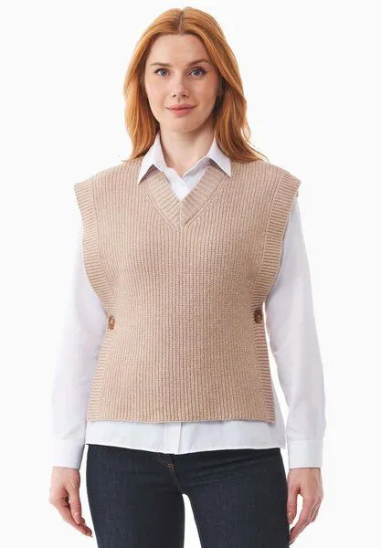ORGANICATION ORGANICATION Ärmelloser Pullover aus Bio-Baumwolle Mix, Beige melange, – Produktbild 1 von 3