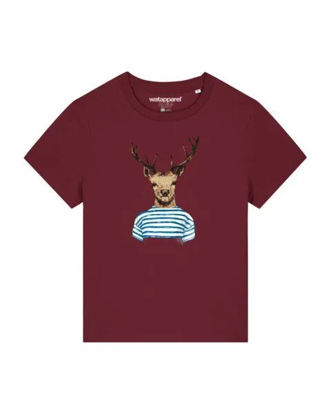 watapparel watapparel T-Shirt Frauen Hirsch, Burgundy, – Produktbild 1 von 3