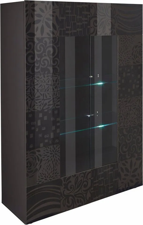 Home affaire Vitrine Miro Stauraumvitrine, Höhe 166 cm mit dekorativem Siebdruck, Grau, – Produktbild 2 von 5