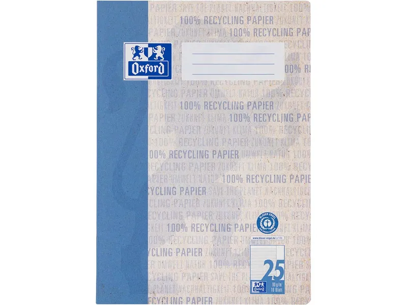 OXFORD OXFORD Recycling-Schulheft A4, 16 Blatt, Lineatur 25 (liniert, weißer Rand rechts) 90 g/m² – Produktbild 1 von 1