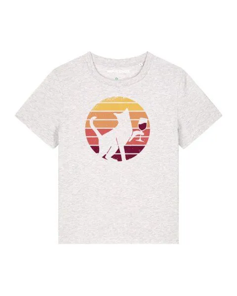watapparel watapparel T-Shirt Frauen Sunset Katze & Rotwein, Cool heather grey, – Produktbild 1 von 3